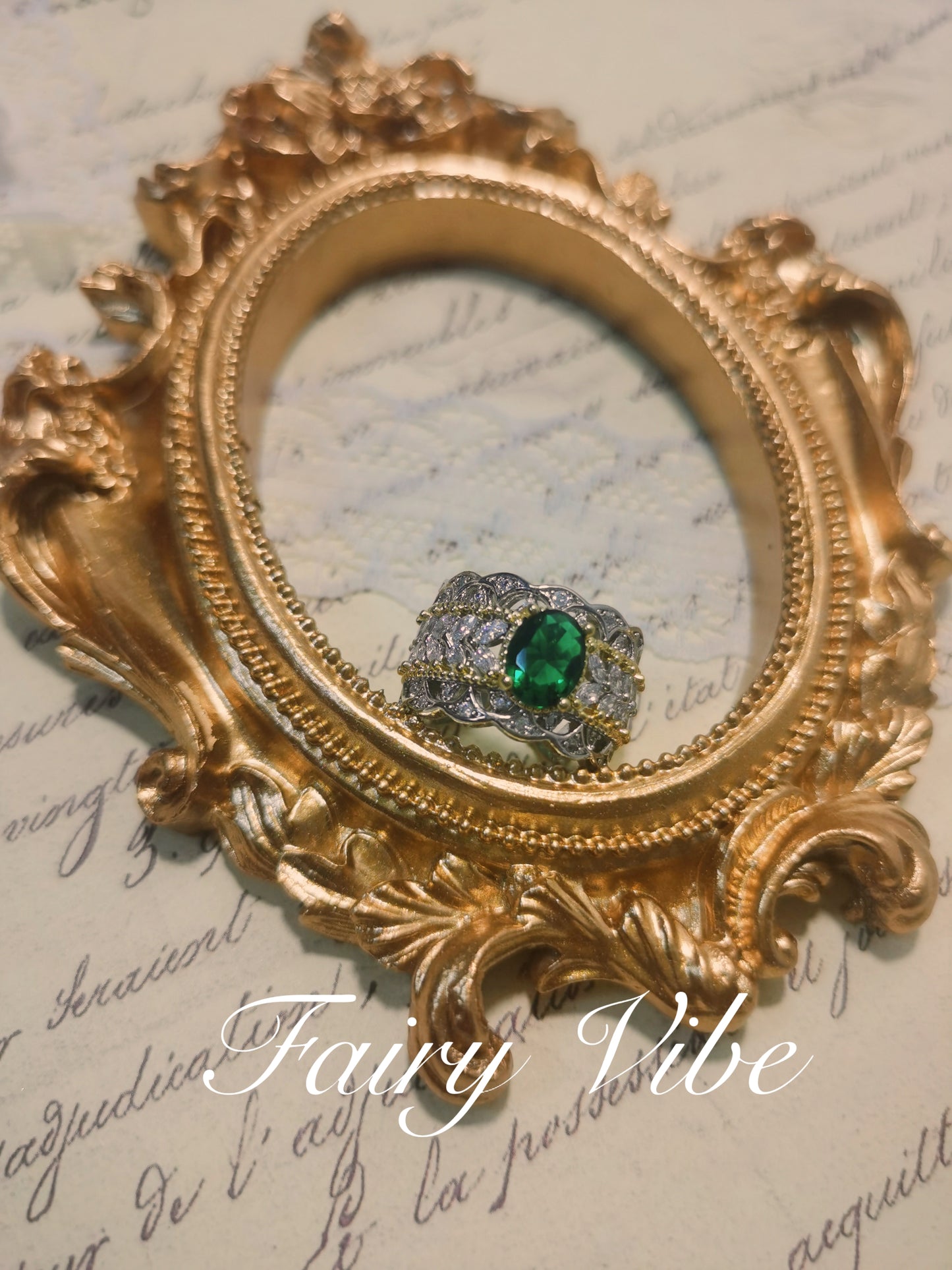 Buccellati Style Oval Cut with Dark Green CZ Vintage Ring