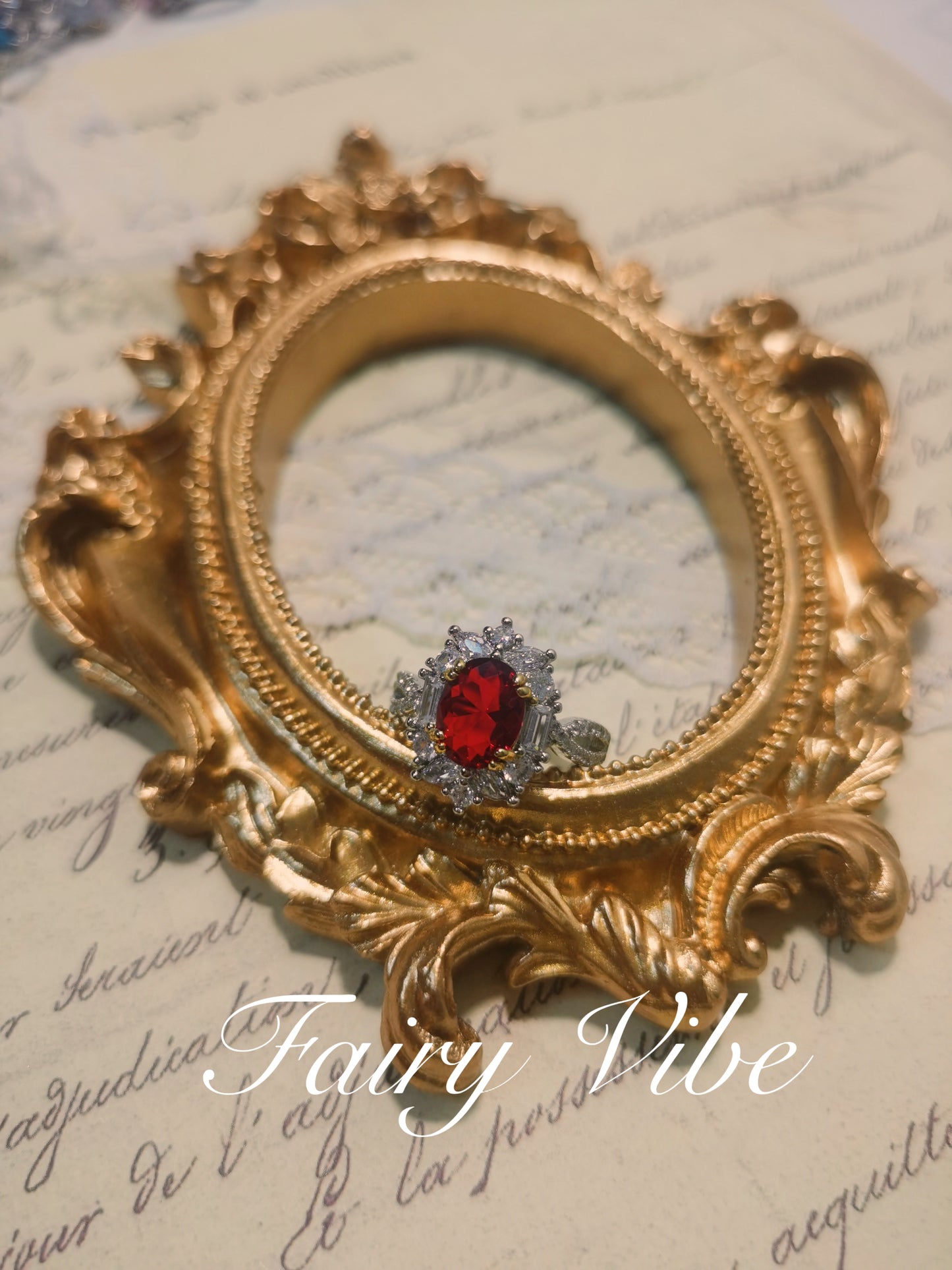Oval Cut Created Ruby Sparkly Rhinestone silver ring