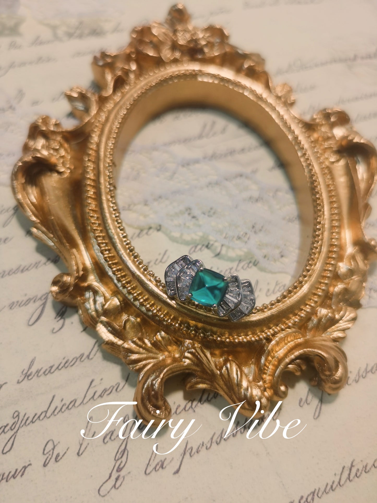 Sugar-loaf Cut dark green & fanta orange  CZ ring