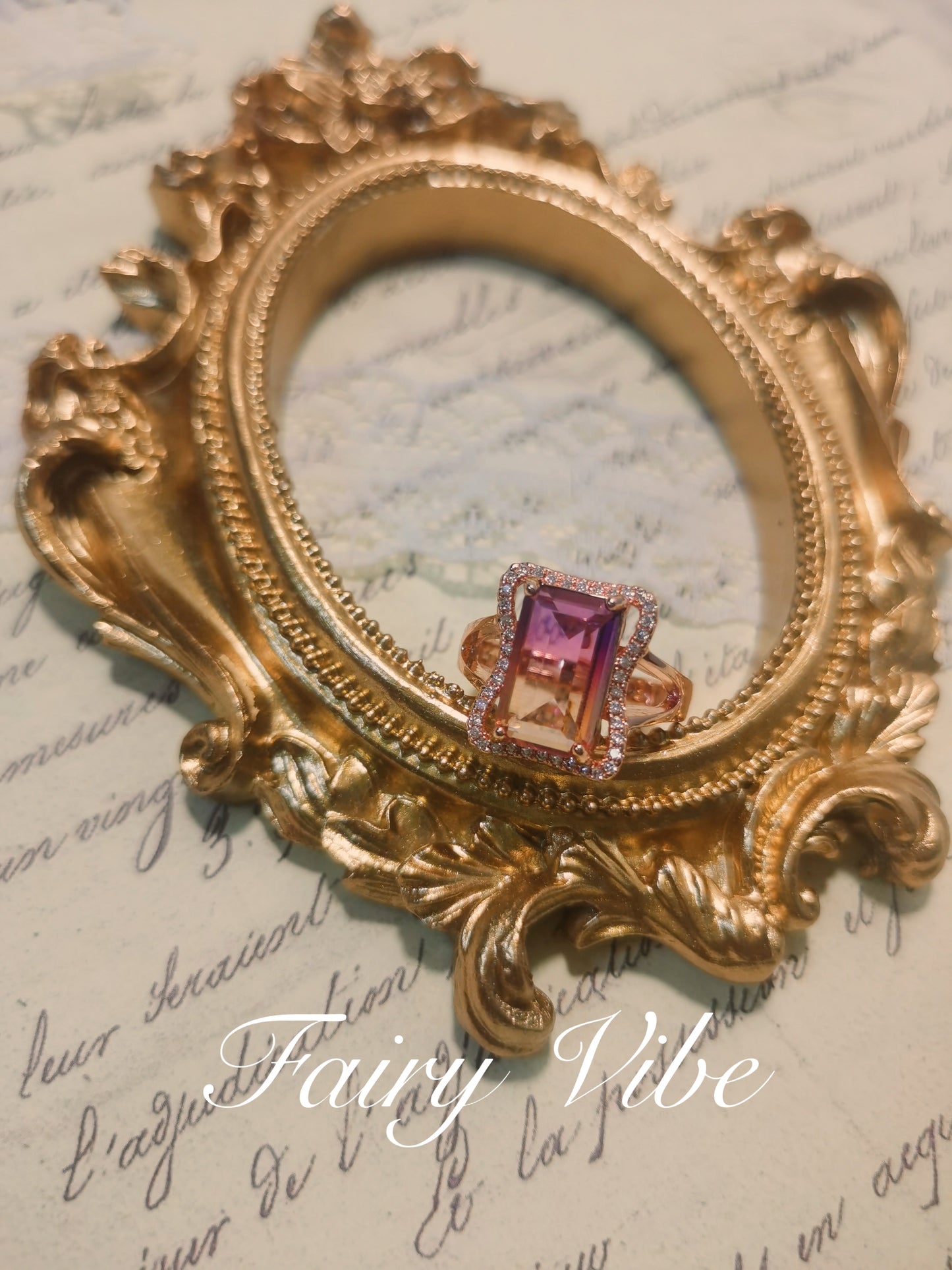 Fine Carved Emerald Cut Gradient CZ Rose Golden Ring