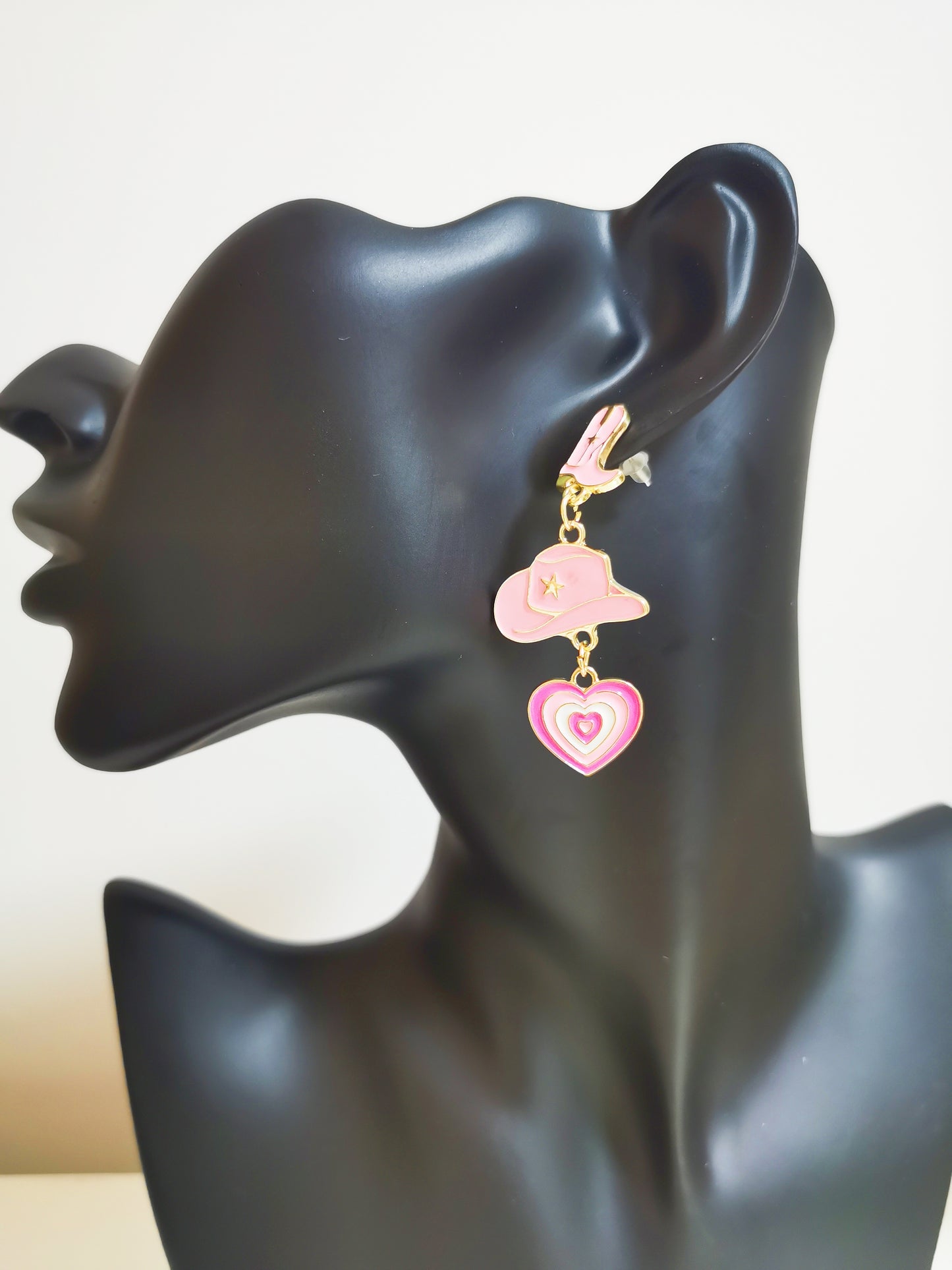 Cowboy Suits Pink Heart Earring, fashion wearing daily earring gift