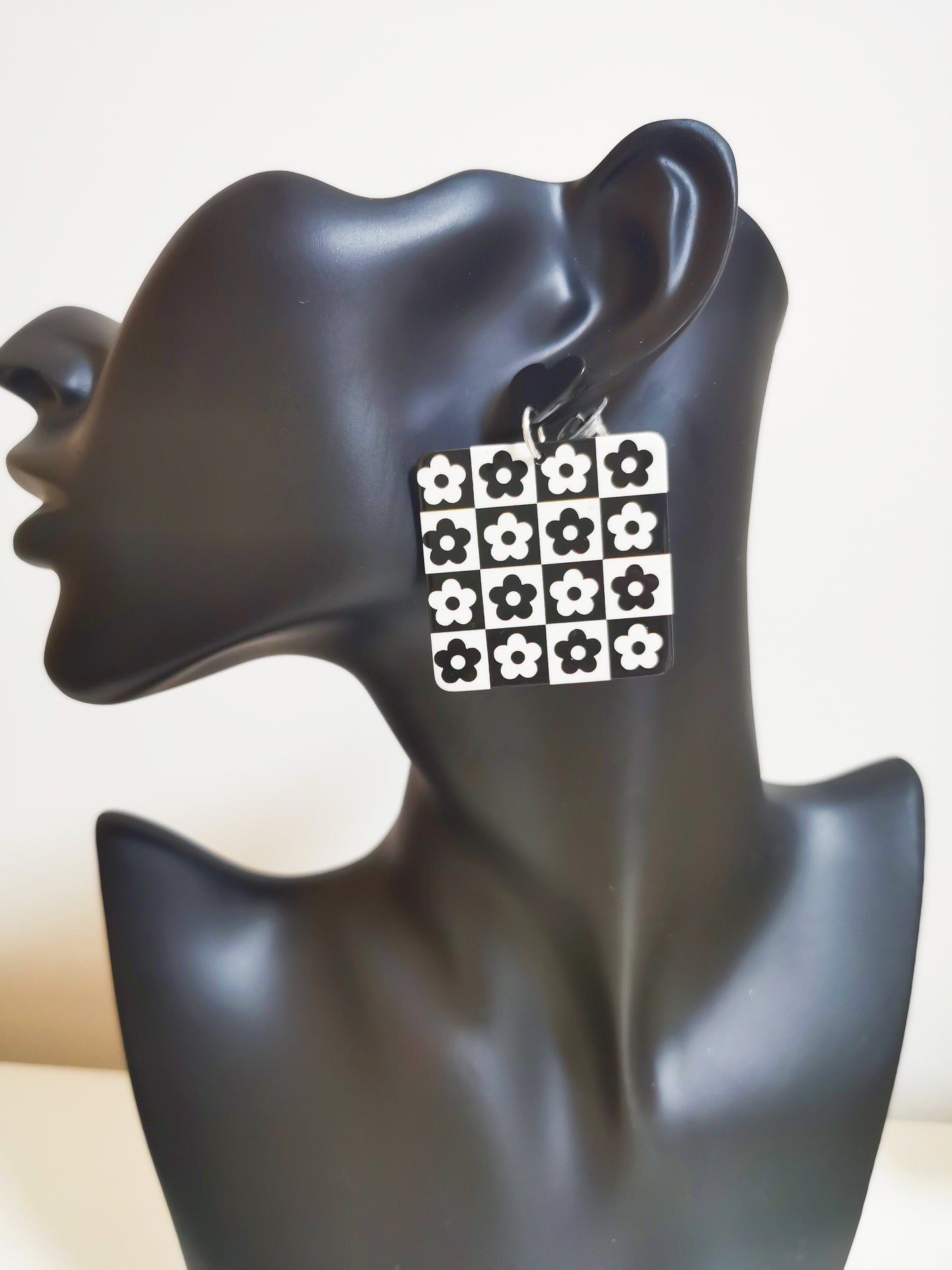 Black and White Heart Square Earring, fashion daily earring, creative gift, party for fun