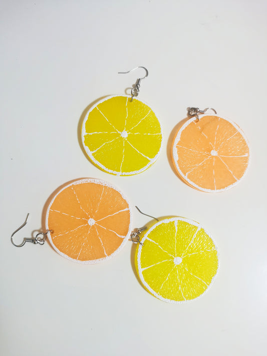 Orange and Lemon Slice Earring, summer vibe earring, funny, fruit earrings for fun